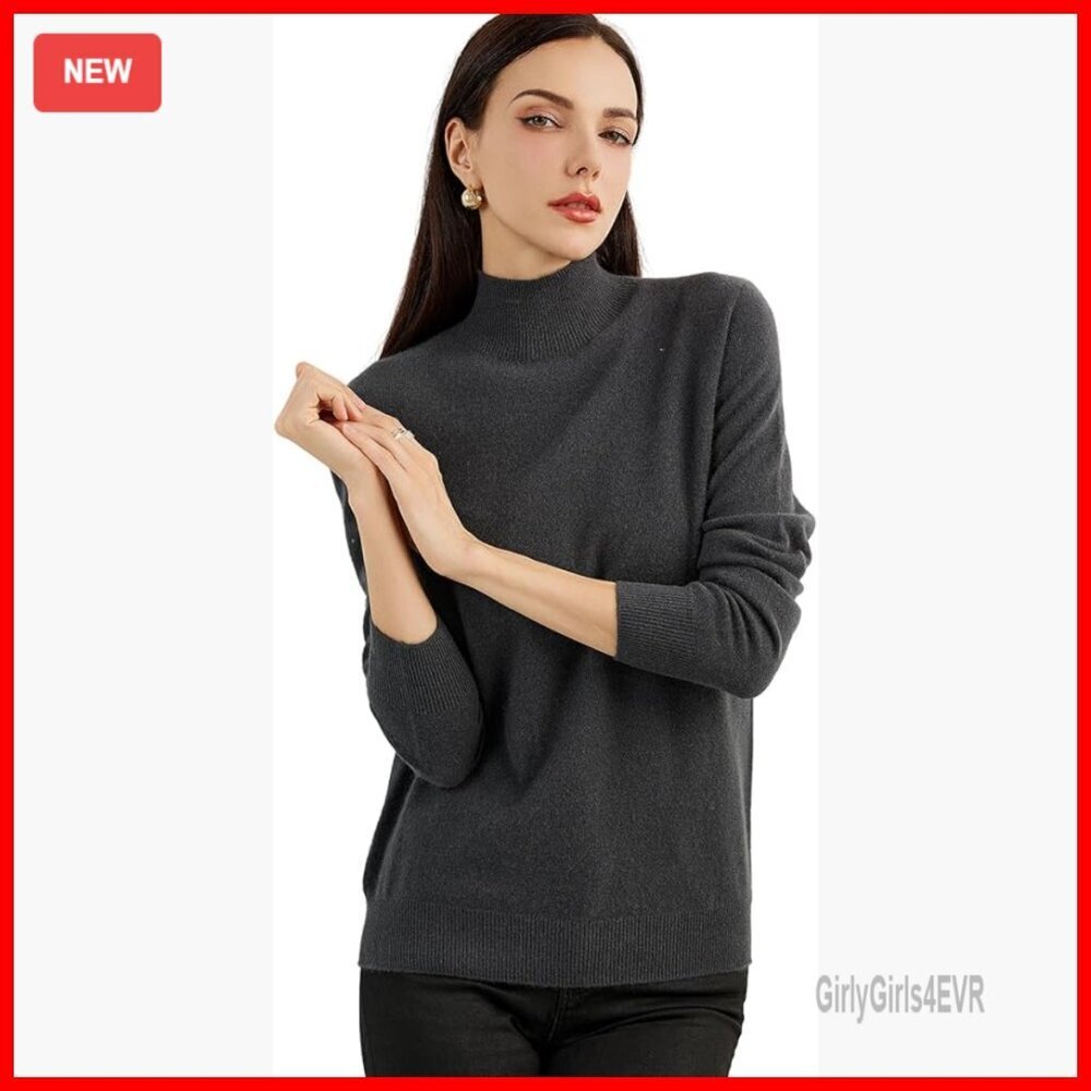 100% Pure Cashmere Mock Neck Pullover Sweater Long Sleeve Warm Knit